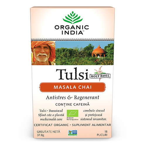 Ceai Tulsi (Busuioc Sfant) Masala Chai (fara gluten) Organic India BIO - 37.80 g imagine produs 2021 Organic India